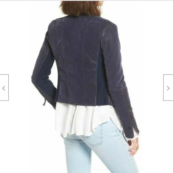 Free People Cool & Clean Blue Moto Jacket Vegan Small - Picture 4 of 8